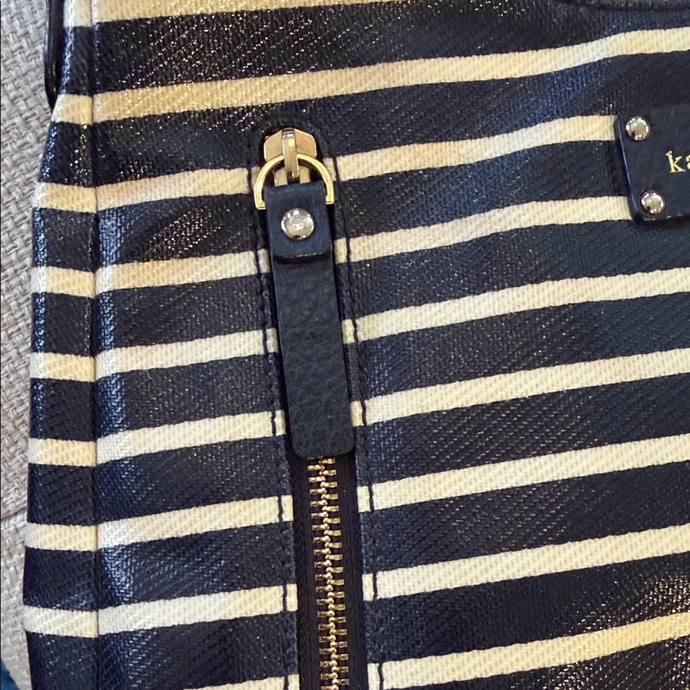 kate spade Navy and White Striped Shoulder Bag with Front Zippers - Picture 3 of 10